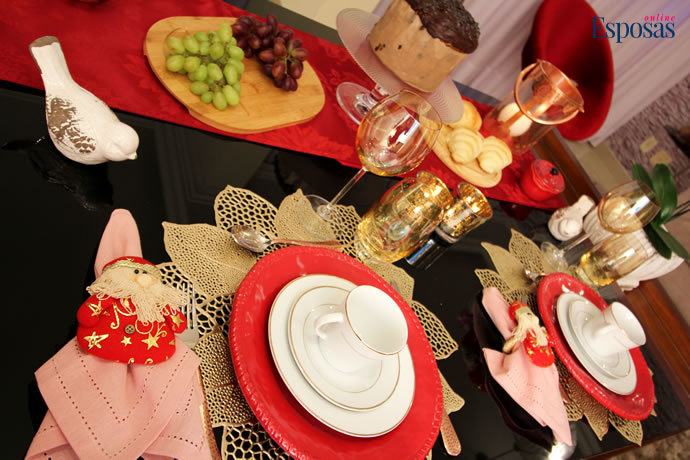 mesa de natal decoração natalina vermelho dourado rosa